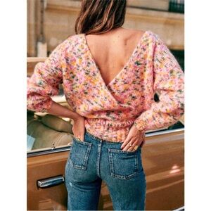 Sezane Pink Multicolor V-Back Sweater
